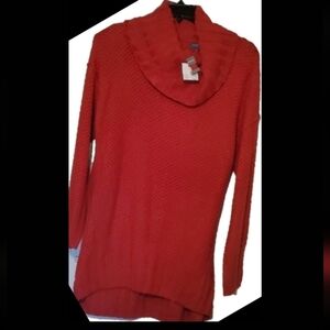 Madison Curvy Cherry Heather Red High Low Sweater